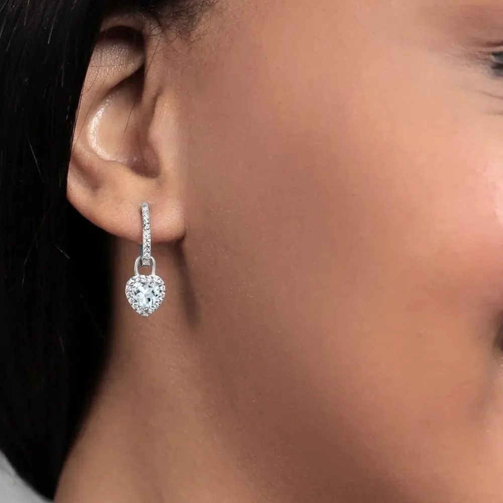 925 Sterling Silver 1.84 Cttw Light Aquamarine and White Sapphire Heart Earrings
